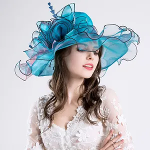 Wholesale Floppy Church Wedding Hats Womens Ladies Wide Brim Tea Party Sun Kentucky Derby Organza Hats For Head wear