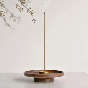 Wood Incense Holder Round Copper Incense Holder For Flower Design Piece And Brass Incense Stick Holder For Home Decor Yoga Spa
