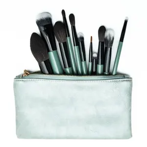 Professional 11-Piece Celadon Makeup Brush Set High Quality Vegan Makeup Brush Custom Logo With PU Zipper Bag For Face Makeup