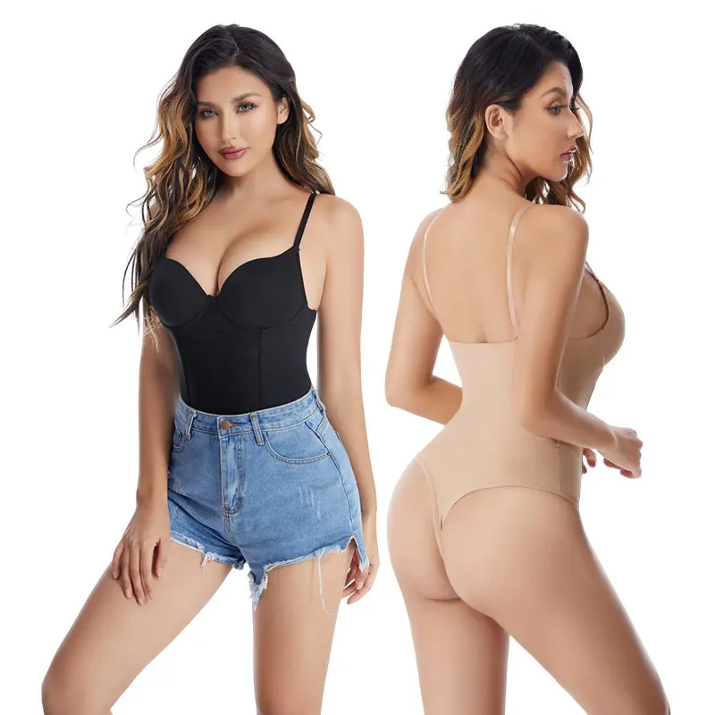 Bodysuit Thong wanita kompresi kuat kontrol perut 2XL dengan Bra berkawat, shapewear, satu potong pengangkat bokong thong perut c