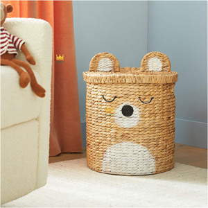 Cartoon Bear Water Hyacinth Storage Basket Toy Organizer Kids Bedroom Bathroom Plant Fiber Handwoven Modern Decorative <b>Bin</b> Cheap - Product Image 5