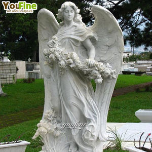 Statua d'Angelo Alato in Marmo Scolpito a Mano su Misura YOUFINE, Grande Scultura da Giardino per Esterni, Vendita all'Ingrosso Azienda Cinese - Product Image 3