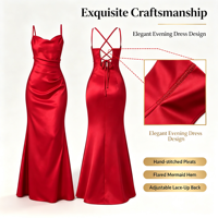 Robe de soirée sirène style européen en satin, col halter, taille empire, dos nu à lacets croisés, froncée, longue et drapée, pour demoiselle d'honneur, OEM/ODM