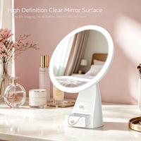 Miroir de maquillage LED rond avec tiroir de rangement, base lumineuse, commande tactile, angle réglable, miroir de vanité rechargeable