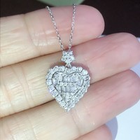 Collier pendentif cœur romantique en CZ pour femme, micro-pavé de zircon cubique, plaqué rhodium, en laiton