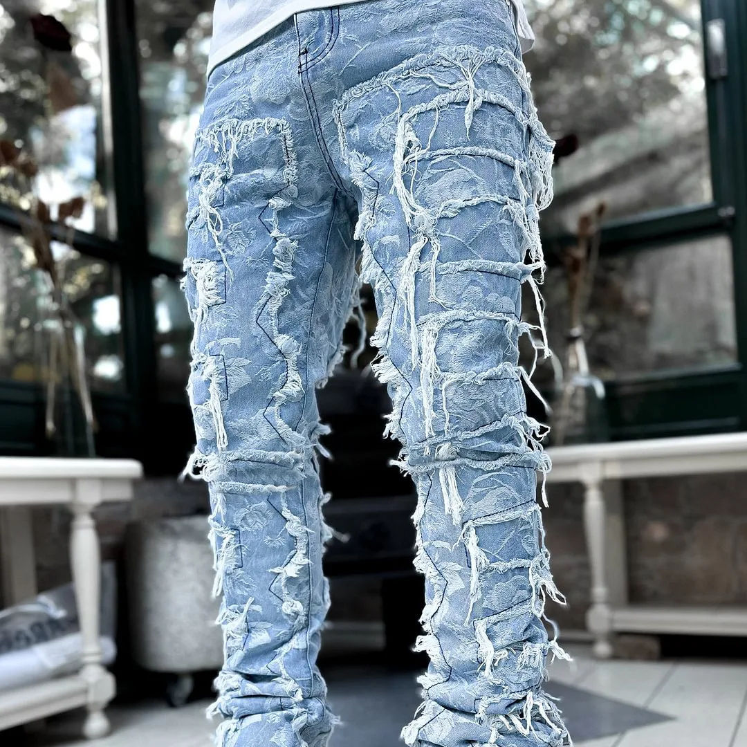 Kingz Jeans White Mens Biker Jeans High Quality Zipper Bottom - Main Image