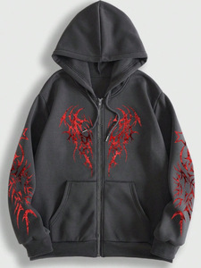 <span class=keywords><strong>Sweat</strong></span> à capuche <span class=keywords><strong>zippé</strong></span> décontracté pour hommes avec impression de couleurs contrastées <span class=keywords><strong>Sweat</strong></span> inspiré de la vie de rue - Product Image 4