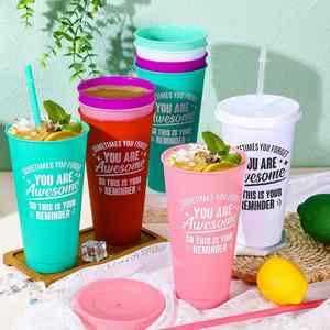 Vaso de Viaje Reutilizable de 24 oz con Logotipo Personalizado, Impresión de Serigrafía en Plástico, Diseño Simple, con Purpurina, para Café Helado y Agua - Product Image 3