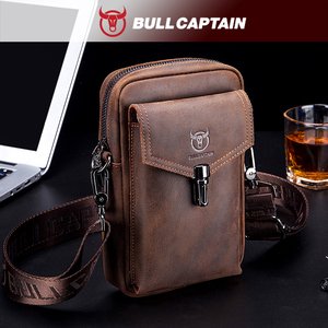 Bolso de cintura de cuero Bull Captain, estilo vintage, bandolera unisex para uso diario con cierre de cremallera y cierre de broche. - Product Image 1