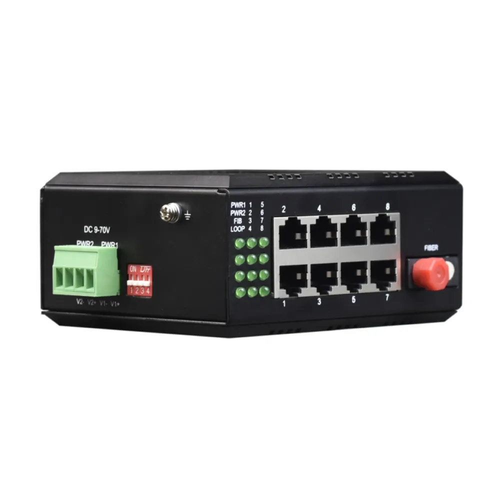 Industrial Rail 8 Ports 10/100Base-T FE RJ45 to Fiber Optical Media Converter