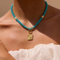 Collier de perles en pierre naturelle turquoise pour l'été, fait main, étanche et inaltérable, pour femme