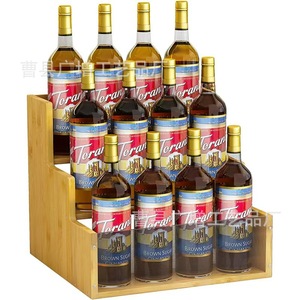 Estante de madera para botellas de whisky, organizador de escritorio de 3 niveles para exhibir vino y especias en el hogar o bar. - Product Image 1