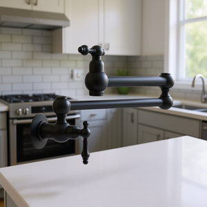 Robinet de remplissage de pot pliable mural en laiton noir, style industriel, pour cuisine, avec commande à bouton unique - Product Image 2