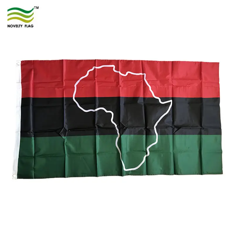 משלוח מהיר 3 * 5ft 75D פוליאסטר אדום שחור ירוק פאן אפריקאי מפת דגלי