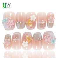 Uñas postizas de gel de lujo OEM para salón, gruesas, con logo personalizado, hechas a mano, reutilizables, con pegamento, a granel, uñas acrílicas cortas al por mayor