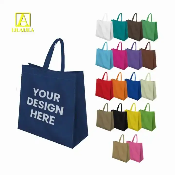 Eco logotipo personalizado impreso reutilizable tela no tejida llevar bolsa de asas bolsas de compras de comestibles