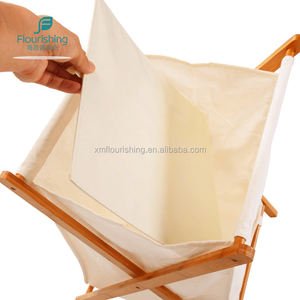 便携式可折叠大竹洗衣篮桶，带可折叠帆布储物篮 - Product Image 2