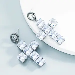 Factory Design Shiny Zircon Open Cruciform Earrings Baroque Style Luxury Retro Light Luxury Earrings