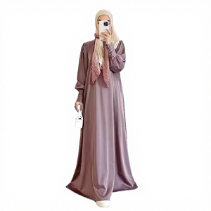 <b>Women's</b> Modest Islamic Muslim Winter Dress <b>Robe</b> New Fashionable <b>Satin</b> Floor Length Large Hem Abaya for Prayer Middle Eastern - Product Image 4