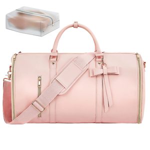2 in 1 Foldable PU Leather <b>Garment</b> <b>Bag</b> for <b>Travel</b> Suit <b>Travel</b> <b>Bag</b> with Toiletry Pocket Shoes Compartment Shoulder Strap - Product Image 1