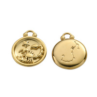 Pendentif Disque Horoscope Plaqué Or 18K, Charm Astrologique Gaufré Vintage, Collier Commémoratif Anniversaire, Accessoires Bijoux Femme