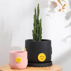 P269 arcilla transpirable en relieve DIY pintado <span class=keywords><strong>a</strong></span> <span class=keywords><strong>mano</strong></span> dibujos animados cara sonriente lunares maceta de cerámica - Product Image 5