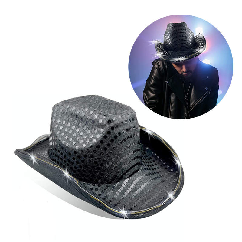 Рекламная акция, сделанная в Панаме, австралийская Мексиканская Сияющая Черная подсветка, оптовая продажа, ковбойские шляпы с блестками и подсветкой