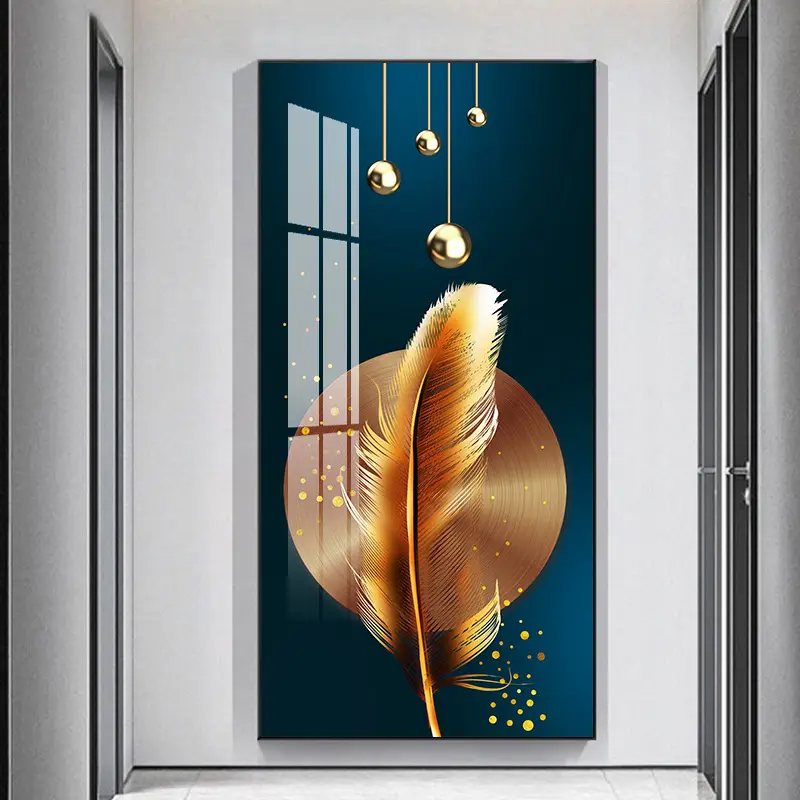 Giriş dekorasyon özet lüks 5d altın tüy resim posteri tüy dekoratif cam boyama sanat