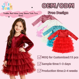 <span class=keywords><strong>Robe</strong></span> Tutu pour Enfants en Velours Écrasé Bordeaux à Manches Longues, Jupe en Tulle à Volants Multi-Couches, <span class=keywords><strong>Robe</strong></span> de Soirée de Noël pour Fillettes - Product Image 1