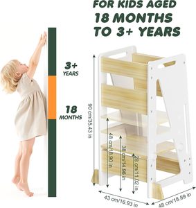 Toddler Tower Kitchen <b>Stool</b> - 3 Level Adjustable Height Wooden Learning <b>Step</b> for Kids - Product Image 3
