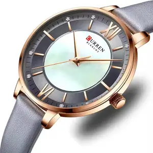 Curren thời trang mang nhãn hiệu của phụ nữ Đồng hồ 9080 phụ nữ thanh lịch đồng hồ đeo tay với vòng đeo tay bằng da Hoàng Gia đồng hồ màu xanh 2024