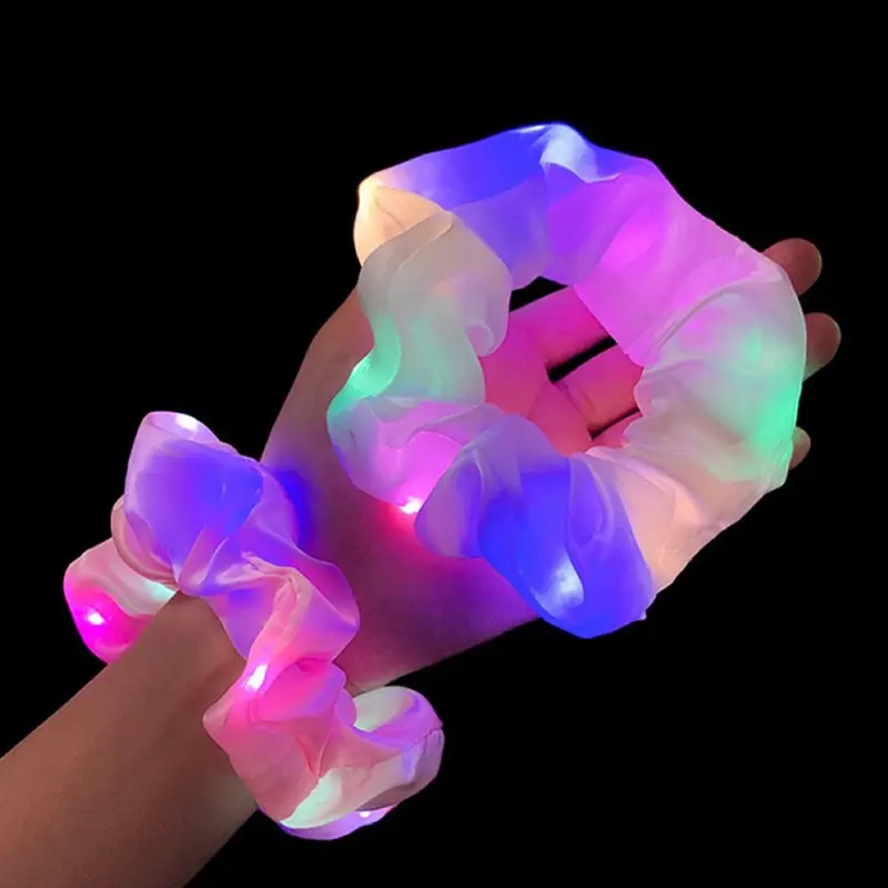 2022 Wholesale Trendy Luminous Hair Tie Scrunchies Colorful Fabric Led Glowing Headband Hair Accessories For Nightclub