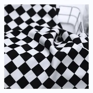 New design polyester printing satin fabric black and white check digital printed fabric for scarf hat