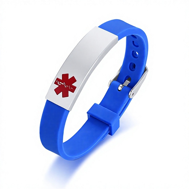 Unisex Custom Engraved Medical Alert Silicone Bracelet Stainless Steel Bent Waterproof Adjustable Emergency ID Band Wholesale