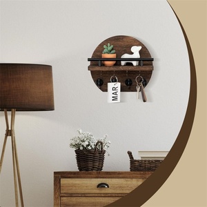Wood New Round Wall-Mounted <b>Storage</b> Shelf with 2 Layers Key Holder & Wall Decoration <b>for</b> Entrance - Product Image 1