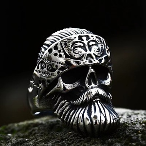 Bijoux de moto Vintage en acier inoxydable, grands anneaux gothiques lourds avec crâne Punk pour hommes et garçons - Product Image 5