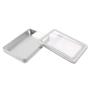 ブリキの収納ボックス長方形の金属製の収納ボックスシルバージュエリーキーふたに窓が付いているブリキの箱を詰める - Product Image 2