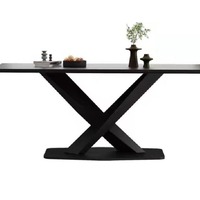 Table à manger moderne italienne en pierre frittée, durable, écologique, 4 places, plateau rectangulaire, pieds en métal, mobilier de salle à manger standard