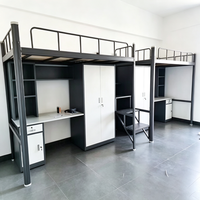 Lit mezzanine moderne en métal réglable avec bureau d'étude et armoire, lit multifonctionnel pour dortoir, idéal pour l'école et l'hôtel, garantie de 3 ans