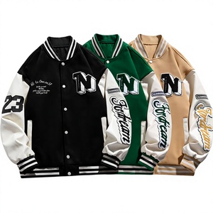 DAIZAN <b>STAR</b> INTERNATIONAL Men Varsity <b>Jacket</b> Embroidered Letter N Patch Turn-down Collar Single Breasted Casual Autumn Wear - Product Image 1