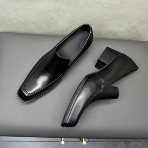 Men's genuine leather <b>small</b> square head high <b>heels</b> shoes 5 cm increase in height trendy shoes in brown and <b>black</b> - Product Image 1