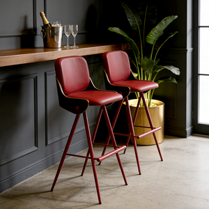 كرسي فاخر من الجلد الأصلي مع أرجل معدنية متينة، تصميم كلاسيكي بارتفاع ثابت ومسند ظهر مبطن للمطاعم/المقاهي - Product Image 1