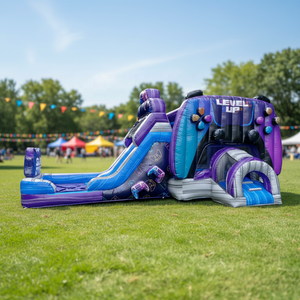 Château gonflable combiné à thème de <span class=keywords><strong>jeu</strong></span> vidéo avec <span class=keywords><strong>toboggan</strong></span> <span class=keywords><strong>aquatique</strong></span>, piscine, manette de <span class=keywords><strong>jeu</strong></span>, château gonflable, trampoline, moonwalk - Product Image 1