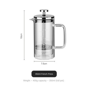 Cafetière à pression moderne en verre transparent double couche grande capacité avec couvercle, tasse filtrante graduée, infuseur à thé - Product Image 6