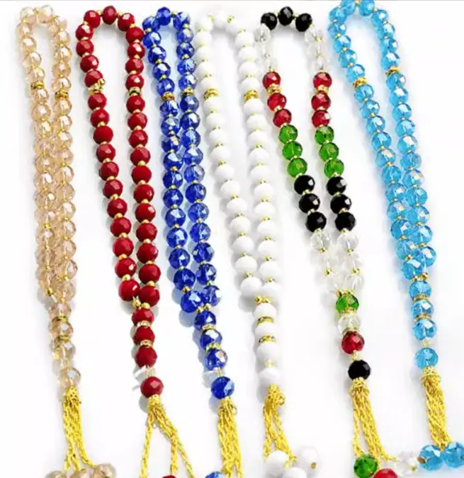 Livraison rapide en gros 33 perles de prière musulmanes Tasbih multicolores en cristal