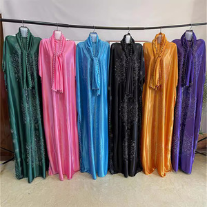 Abbigliamento femminile musulmano tradizionale africano Kaftan Kanga abito da donna in raso di seta Maxi Casual Abaya - Product Image 2