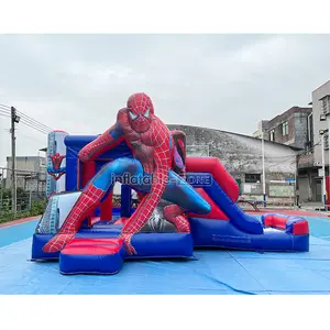 Spiderman balon rumah bouncing, kastil bouncing spiderman dengan perosotan, kastil bouncer tiup komersial