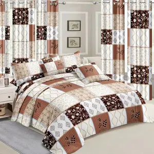 cotton feel 3D printed patchwork printed duvet cover bedding bedsheet with matching curtain