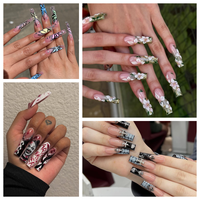 Faux ongles à presser faits main en acrylique, longs et rectangulaires, vente en gros d'usine