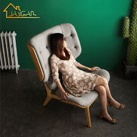 Chaise longue en bois de loisirs modernes Siège en tissu Chaises longues confortables pour chambre à coucher Chaise longue confortable mammouth